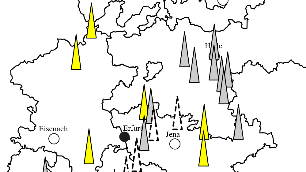 Landkarte von Thüringen mit Kirchtürmen