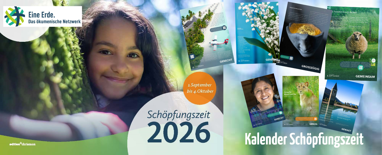 Banner mit Titelbild und Seiten des Schöpfungszeitkalenders 2026